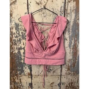 Free People Lillian Lace-Up Tank, Mauve Pink, size Large